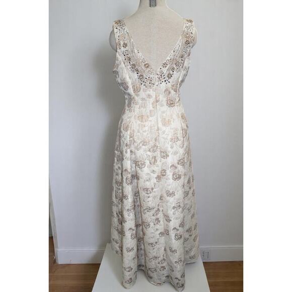 Aidan Mattox Gold Floral Brocade Beaded Midi Dress – Size 12 NWT Neiman Marcus - Picture 7 of 15